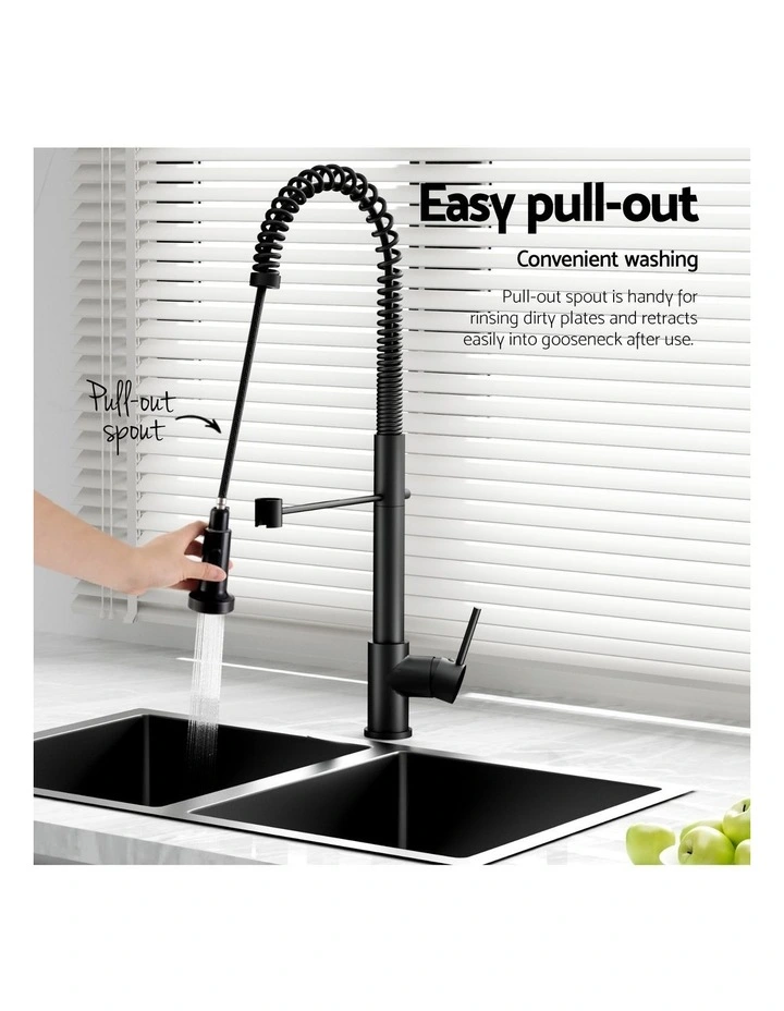 Pull Out Mixer Tap and Double Stainless Steel Kitchen Sink 77x45cm in Black image 7