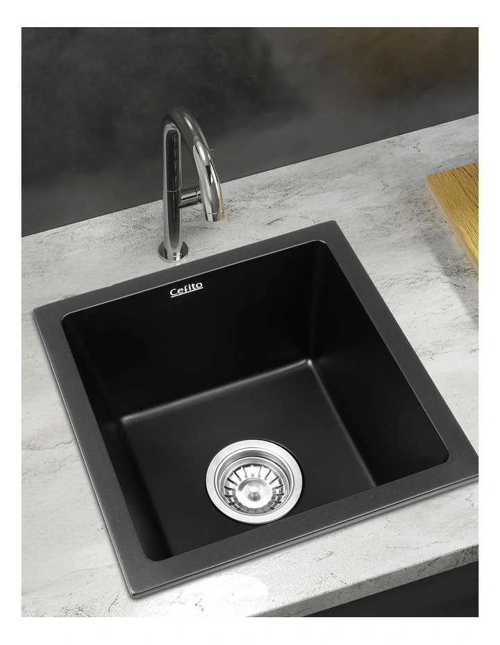 Granite Stone Single Bowl Kitchen Sink 38x38cm in Black image 3