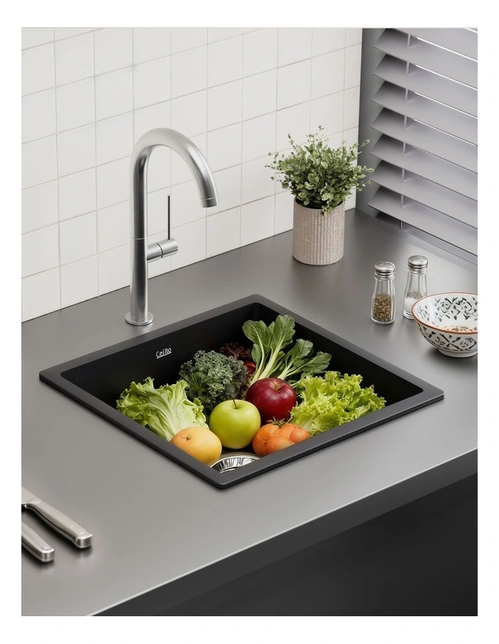Granite Stone Single Bowl Kitchen Sink 38x38cm in Black image 5