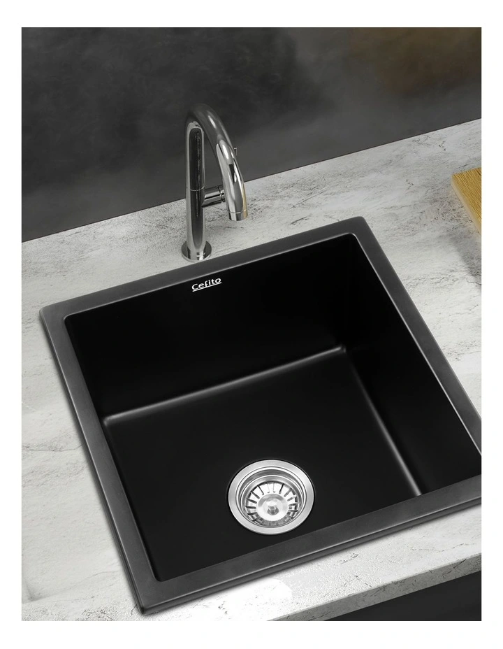 Granite Stone Single Bowl Kitchen Sink 45x45cm in Black image 3