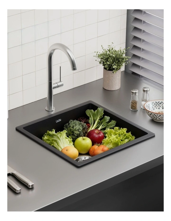 Granite Stone Single Bowl Kitchen Sink 45x45cm in Black image 5