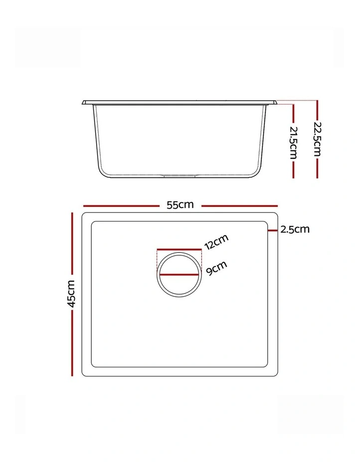 Granite Stone Sink Single Bowl Kitchen Sink in Black 55x45cm image 4