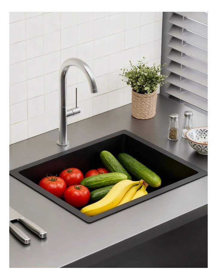 Granite Stone Sink Single Bowl Kitchen Sink in Black 55x45cm image 5