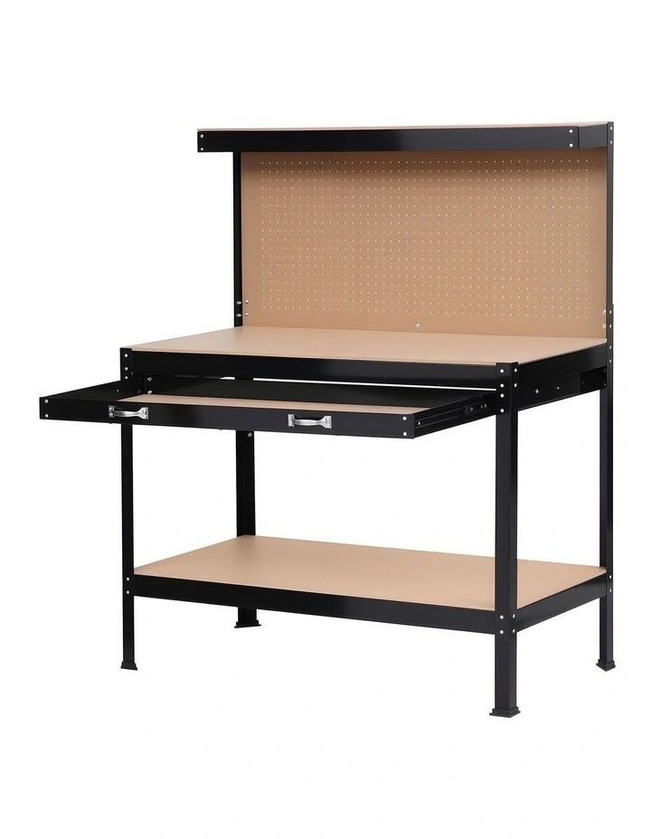 20 Hooks Workbench with Pegboard Ultra-Wide Work Table for Garage 120cm in Black image 1