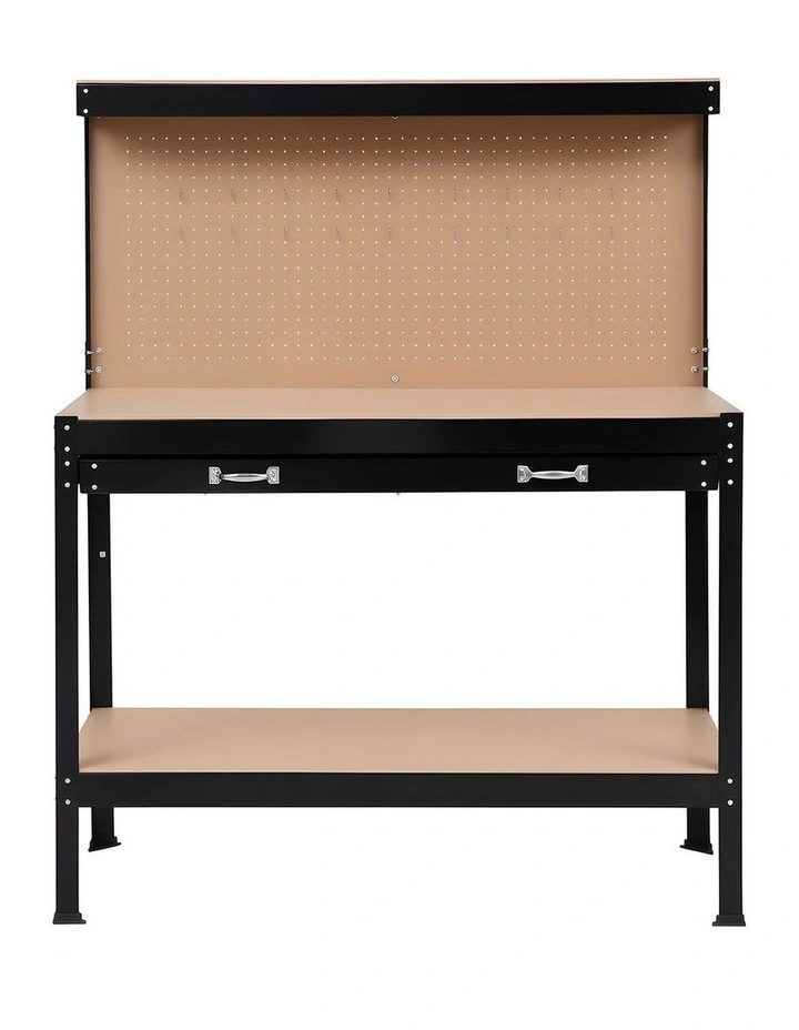 20 Hooks Workbench with Pegboard Ultra-Wide Work Table for Garage 120cm in Black image 2
