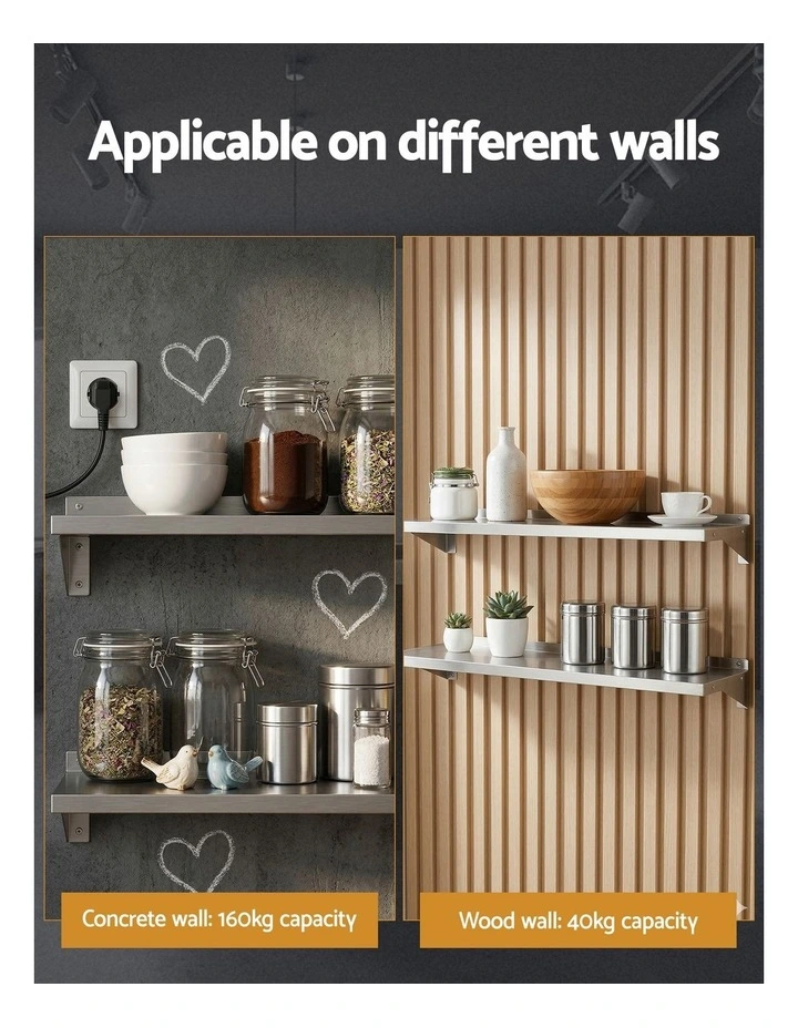 tainless Steel Kitchen Wall Shelf Mounted Rack 2 Pieces in Silver image 6