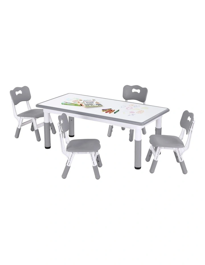 Keezi Height Adjustable Kids Table and 4 Chairs Set Ages 3-8 Grey image 1