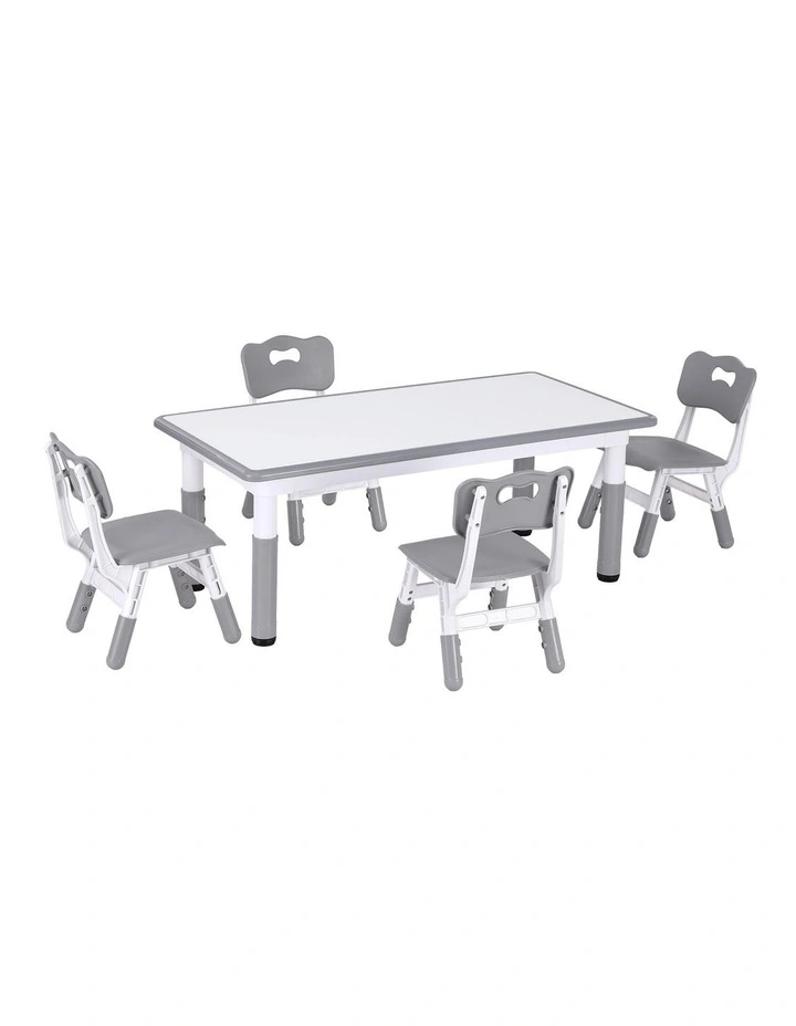 Keezi Height Adjustable Kids Table and 4 Chairs Set Ages 3-8 Grey image 2
