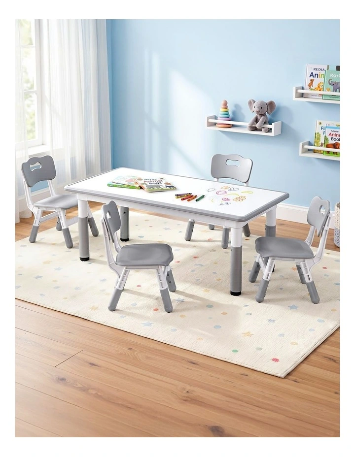 Keezi Height Adjustable Kids Table and 4 Chairs Set Ages 3-8 Grey image 3