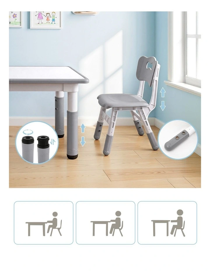 Keezi Height Adjustable Kids Table and 4 Chairs Set Ages 3-8 Grey image 5