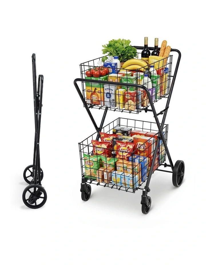 Foldable Shopping Trolley Cart in Black image 3