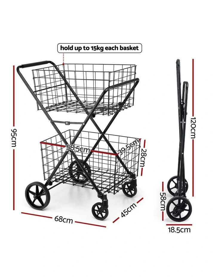 Foldable Shopping Trolley Cart in Black image 4