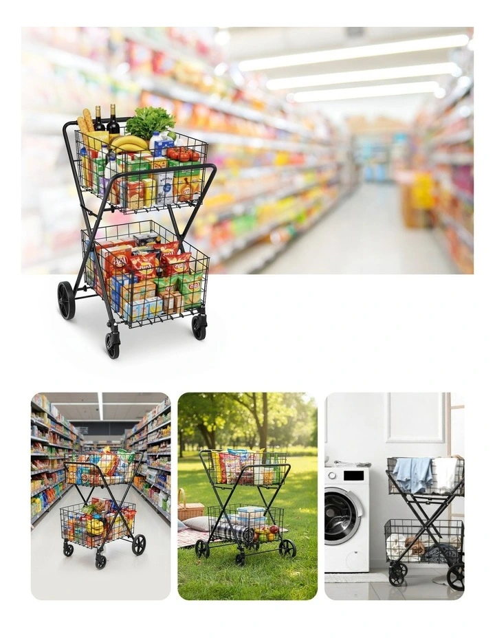 Foldable Shopping Trolley Cart in Black image 5