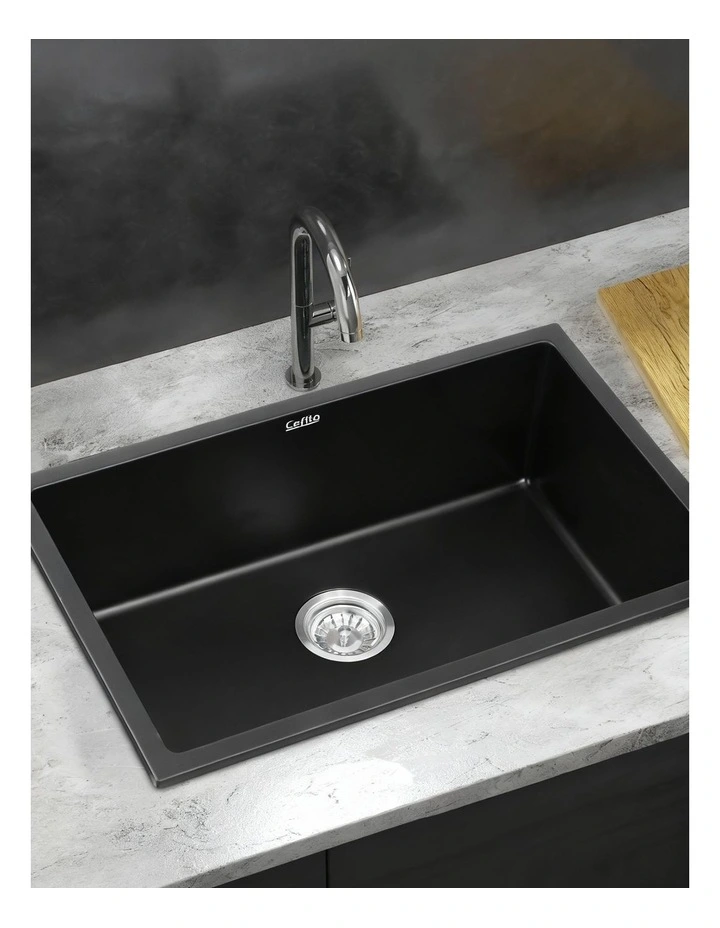 Granite Stone Kitchen Sink 70x45cm in Black image 3
