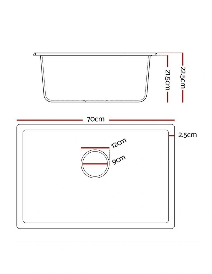Granite Stone Kitchen Sink 70x45cm in Black image 4
