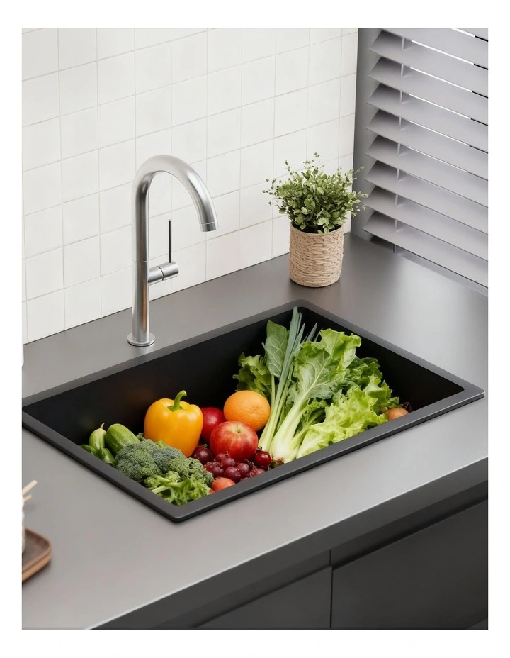 Granite Stone Kitchen Sink 70x45cm in Black image 5