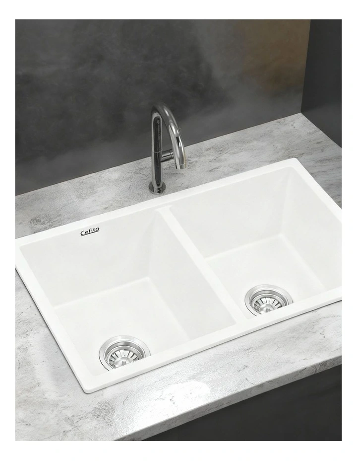 Granite Kitchen Sink 77x45cm in White image 3