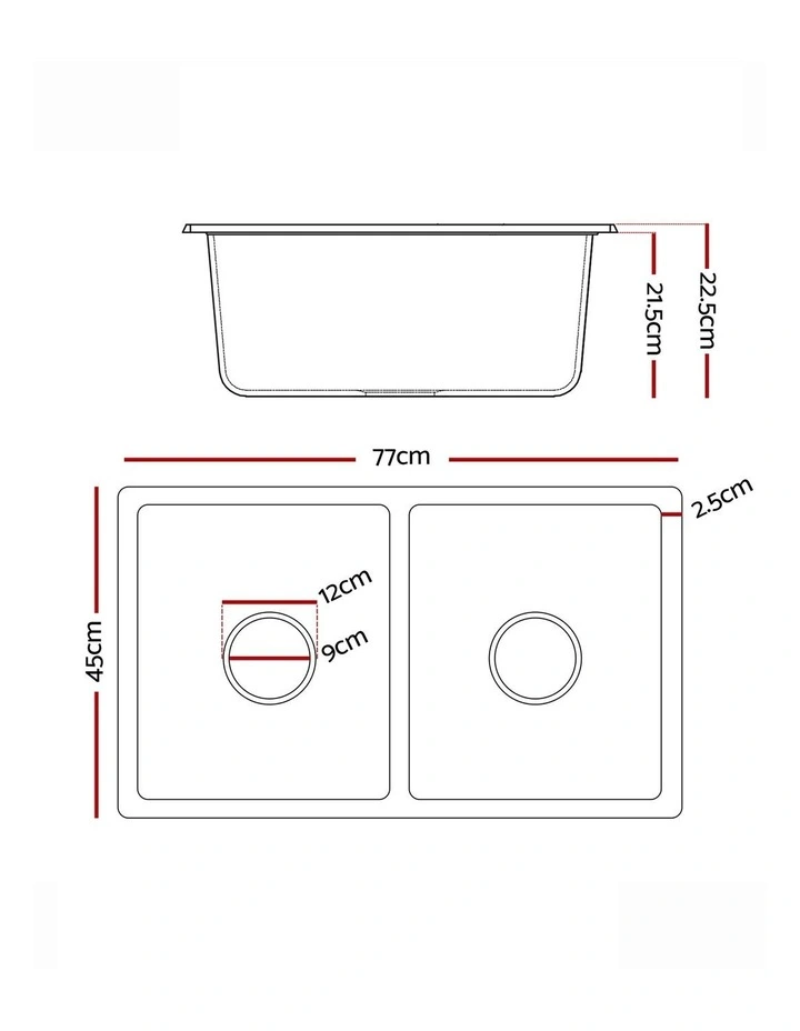 Granite Kitchen Sink 77x45cm in White image 4