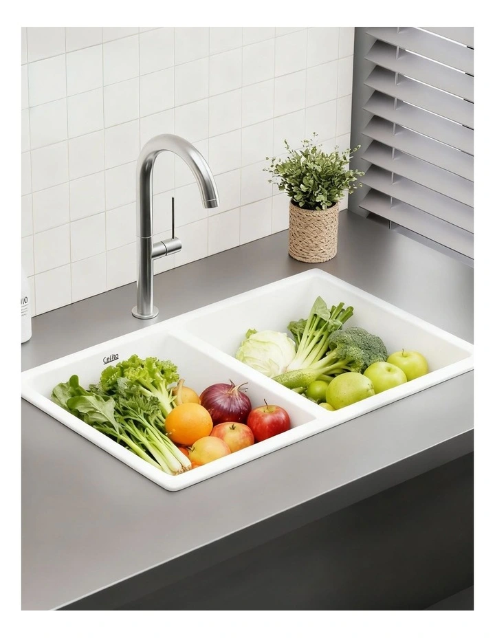 Granite Kitchen Sink 77x45cm in White image 5