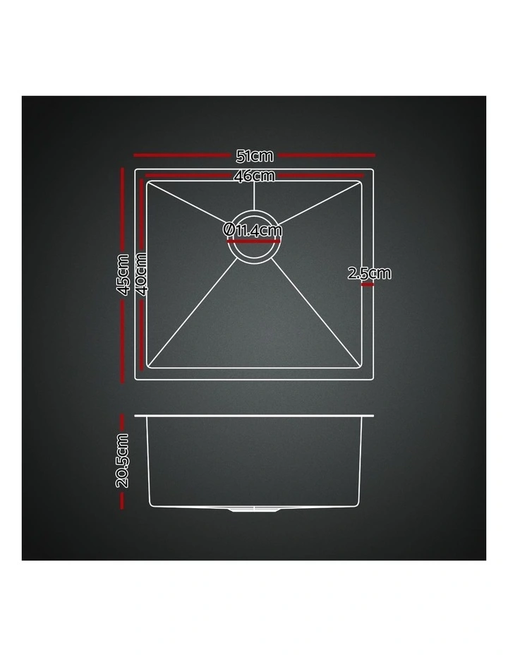 Stainless Steel Sink 51x45cm in `Black image 4