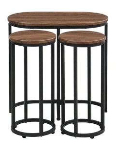 Oval Coffee Table Set with 2 Round Chairs Piece of 3 in Walnut