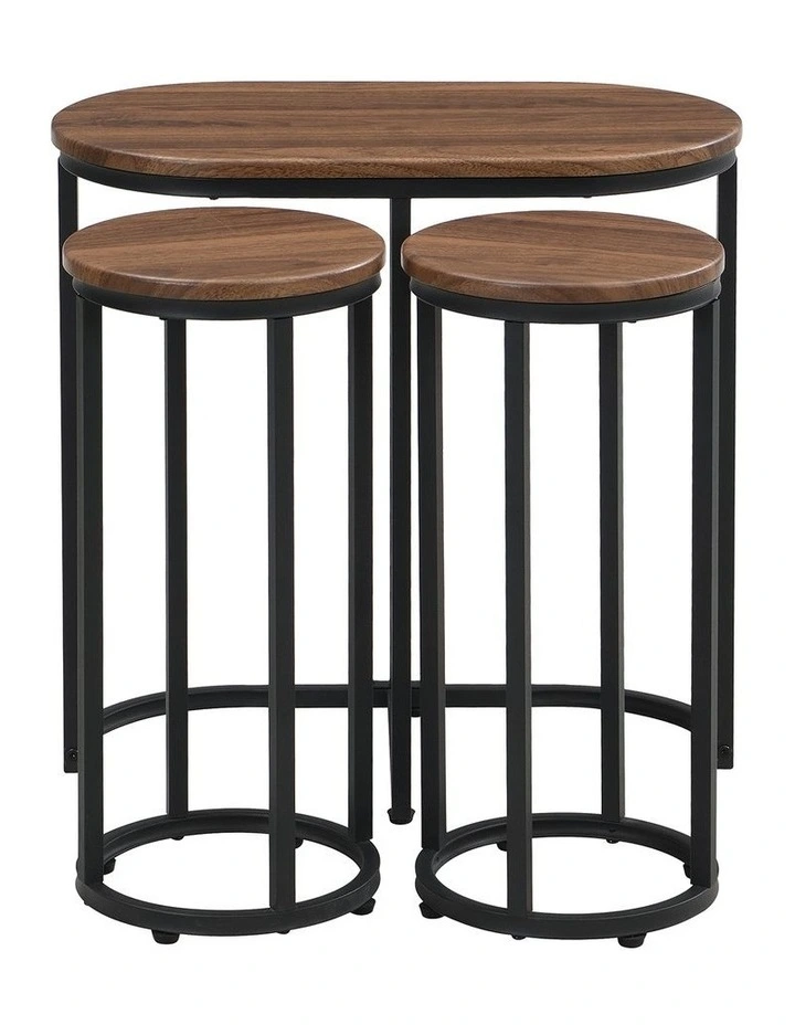 Oval Coffee Table Set with 2 Round Chairs Piece of 3 in Walnut image 1