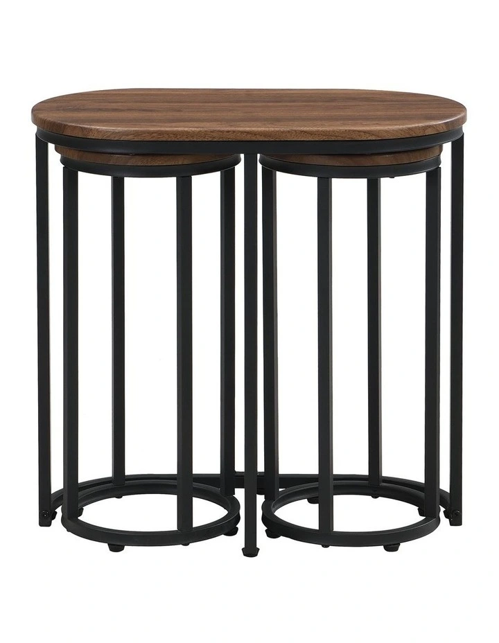 Oval Coffee Table Set with 2 Round Chairs Piece of 3 in Walnut image 2