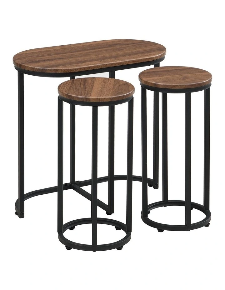 Oval Coffee Table Set with 2 Round Chairs Piece of 3 in Walnut image 3