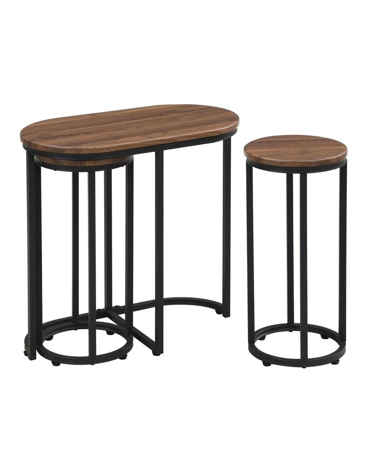 Oval Coffee Table Set with 2 Round Chairs Piece of 3 in Walnut image 6
