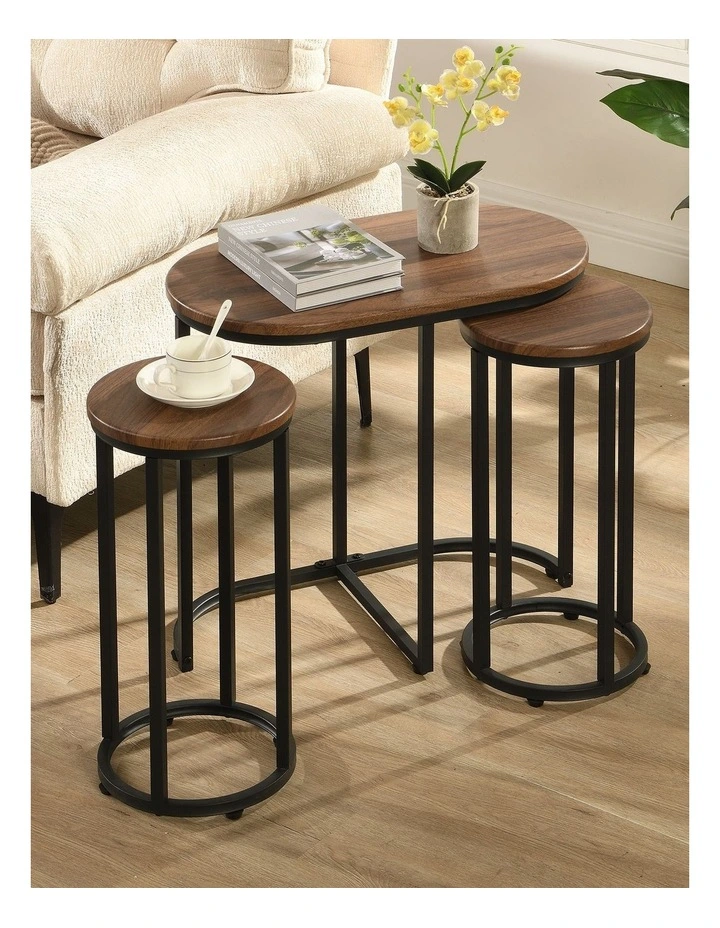 Oval Coffee Table Set with 2 Round Chairs Piece of 3 in Walnut image 7