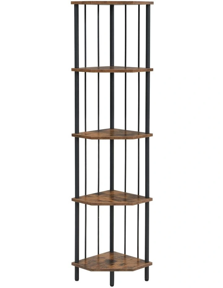 5 Tier Pentagon MDF Corner Display Shelves in Rust Dark Brown image 1