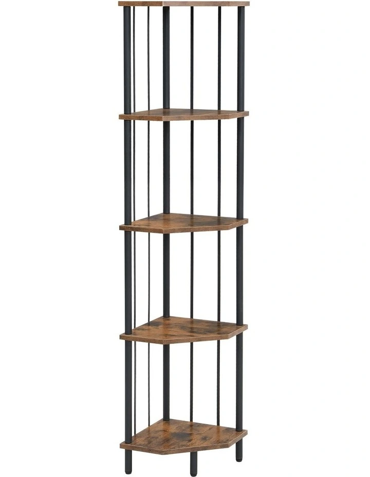 5 Tier Pentagon MDF Corner Display Shelves in Rust Dark Brown image 3