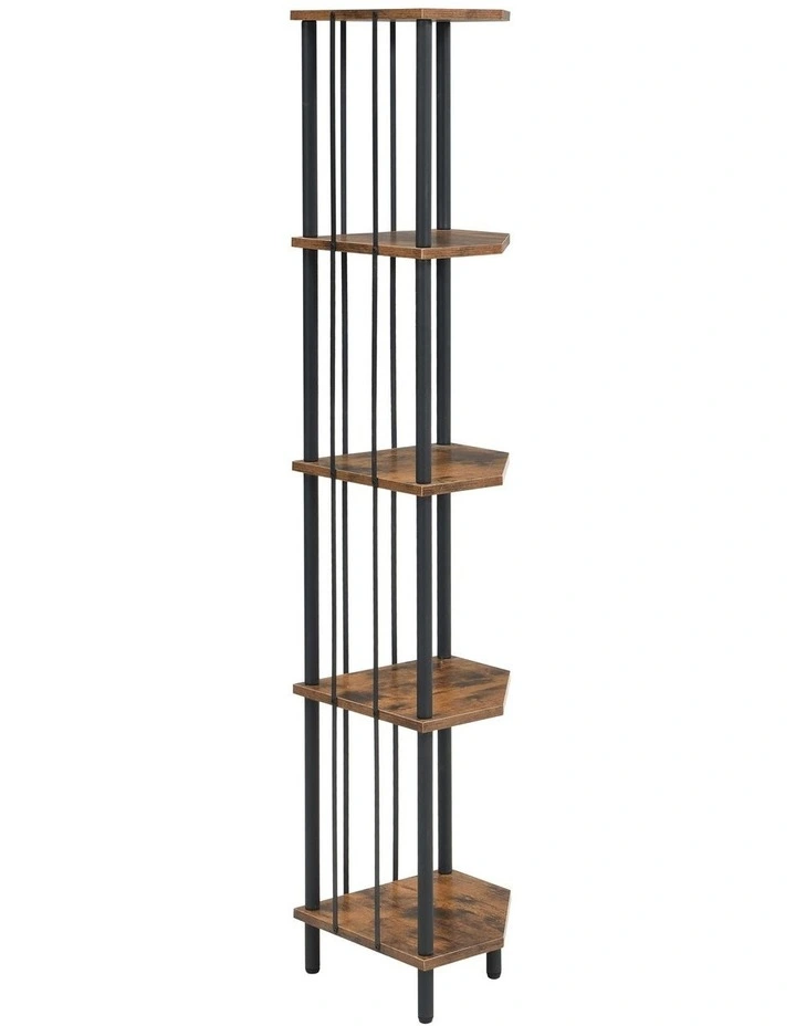 5 Tier Pentagon MDF Corner Display Shelves in Rust Dark Brown image 4