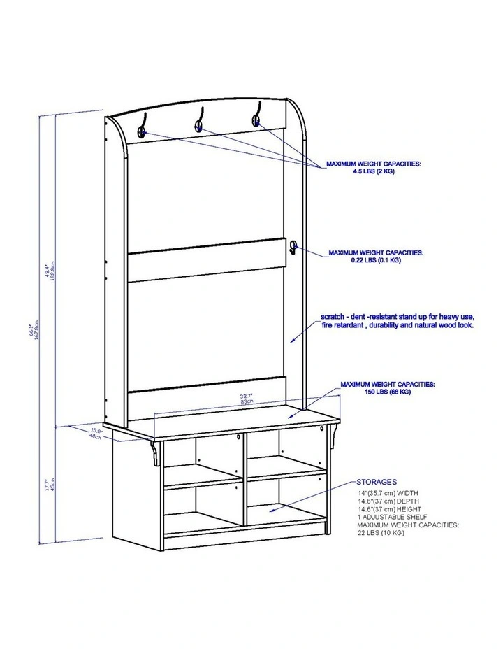 Kinman 5 shelf Hall Tree in Antique White image 6