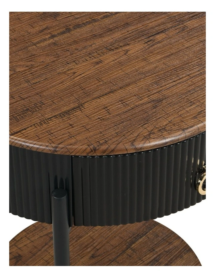 Round End Table With Drawer And Storage Shelf in Rustic Brown image 6
