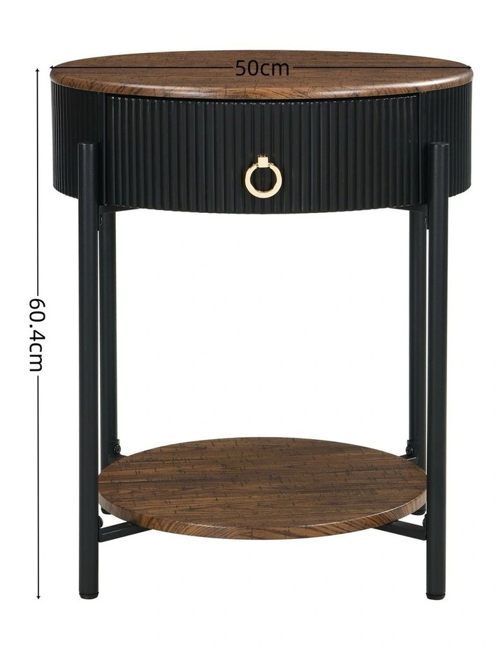 Round End Table With Drawer And Storage Shelf in Rustic Brown image 7
