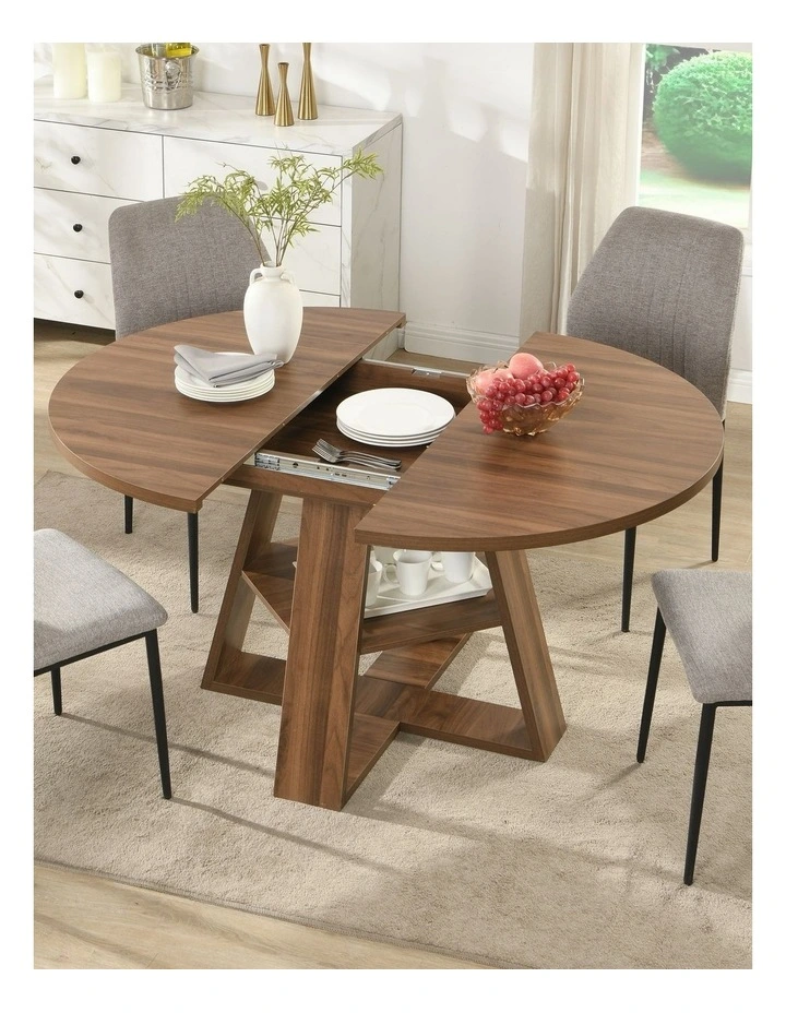 Extendable Round Dining Table 110-150cm in Brown image 2