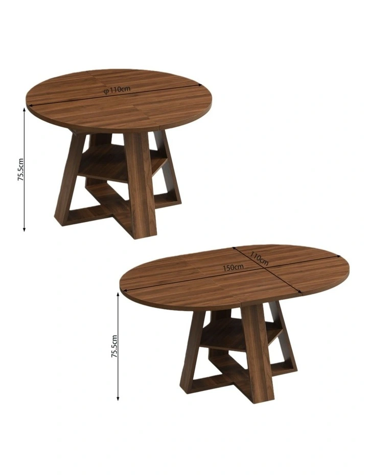 Extendable Round Dining Table 110-150cm in Brown image 6