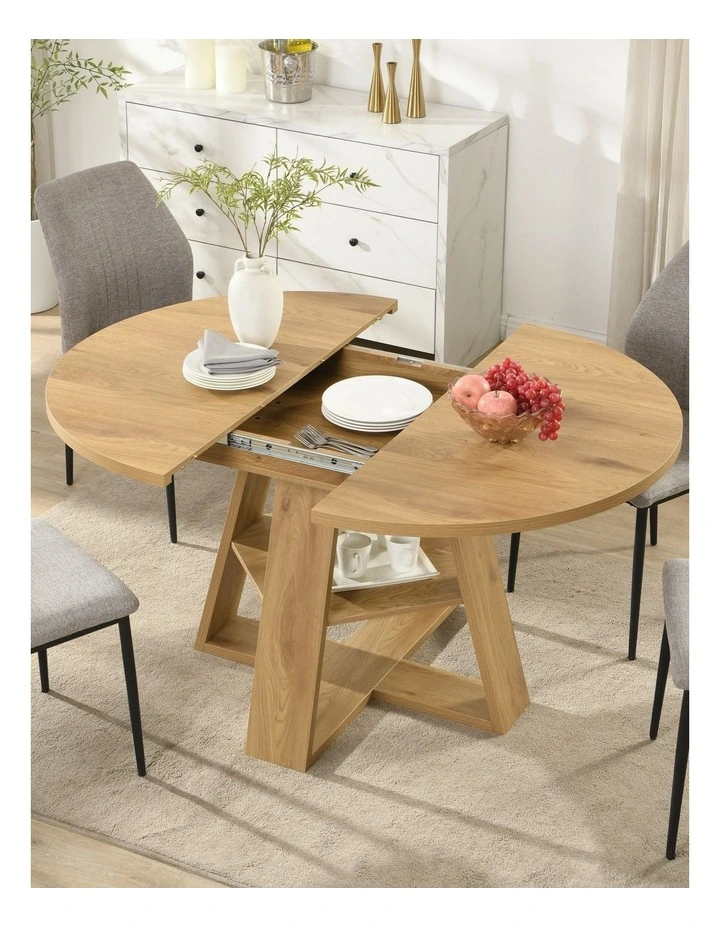 Extendable Round Dining Table 110-150cm in Brown image 2