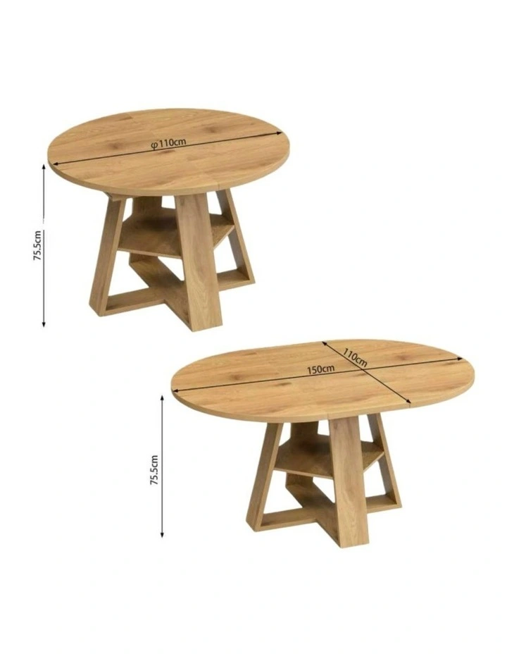 Extendable Round Dining Table 110-150cm in Brown image 7