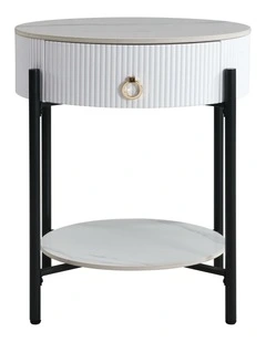 Round Sintered Stone End Table in White