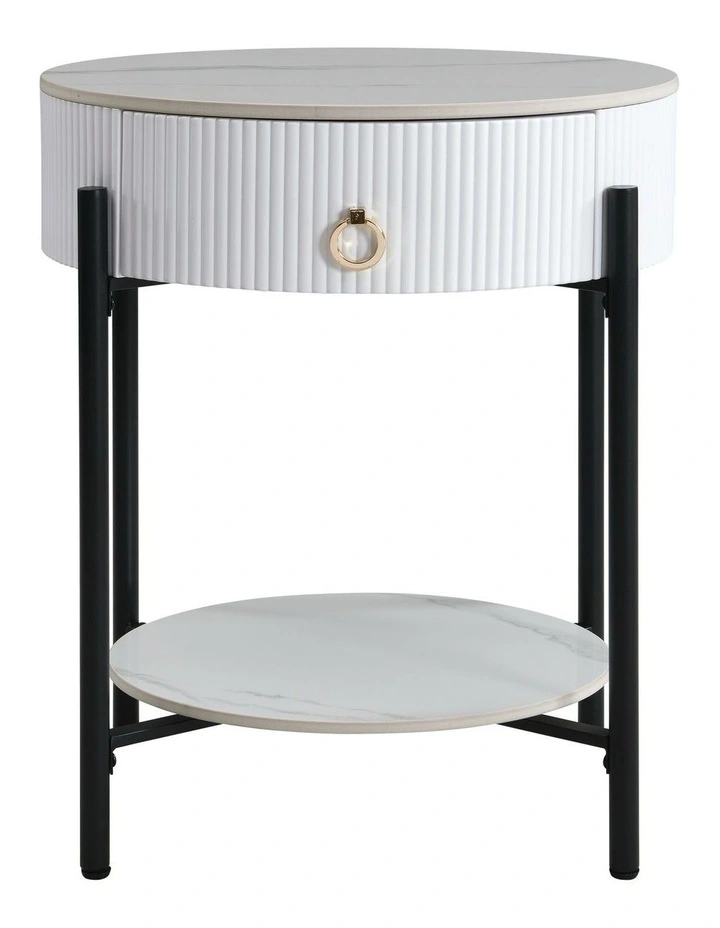 Round Sintered Stone End Table in White image 1