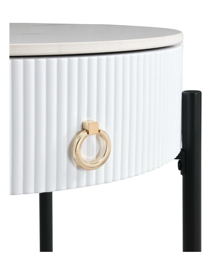 Round Sintered Stone End Table in White image 4