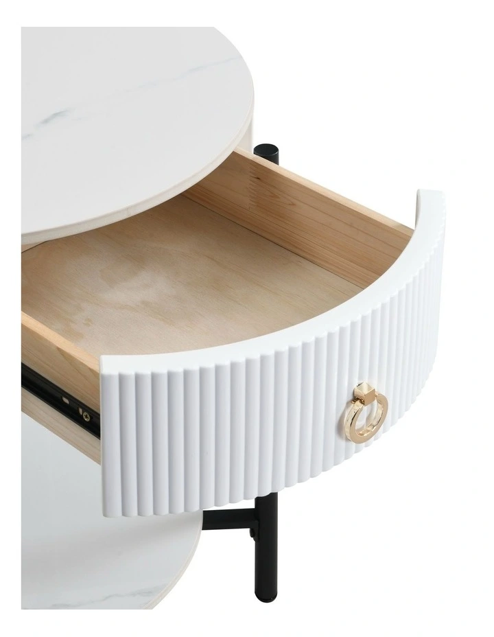 Round Sintered Stone End Table in White image 5
