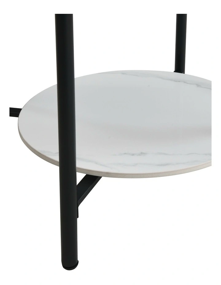Round Sintered Stone End Table in White image 6