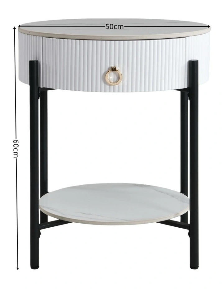 Round Sintered Stone End Table in White image 7