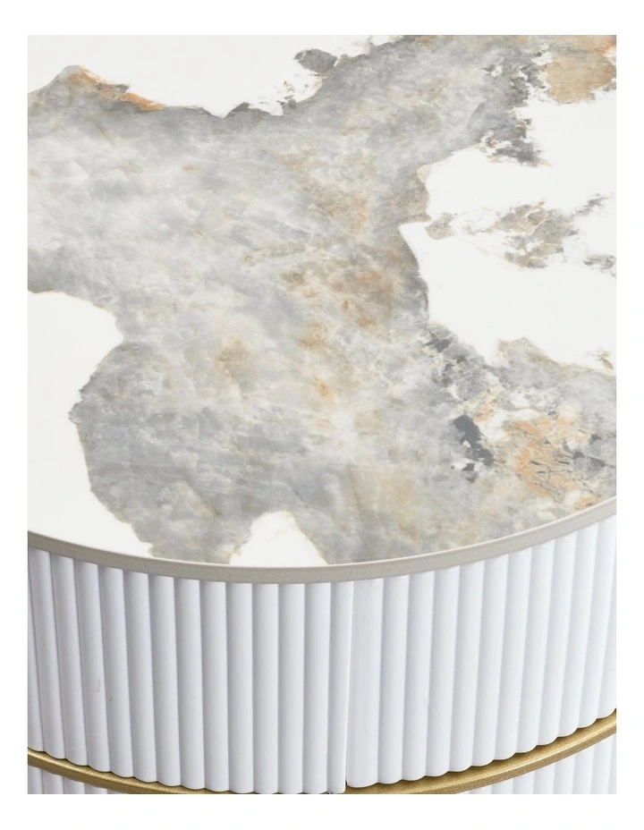 Round Nightstand with 2 Drawers, Modern Bedside Table in White image 5