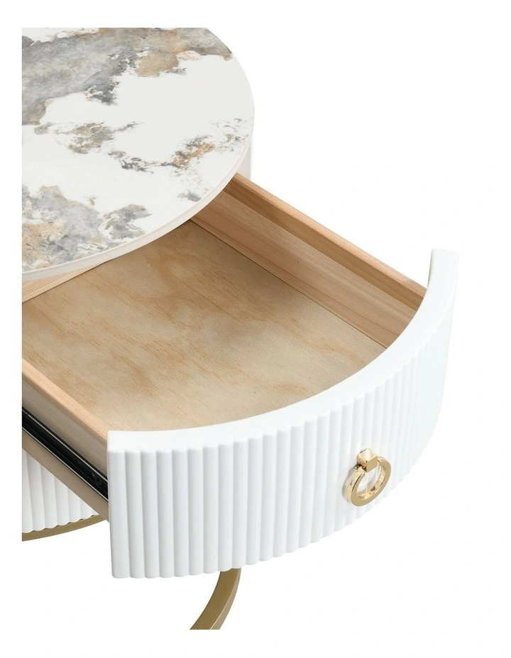 Round Nightstand with 2 Drawers, Modern Bedside Table in White image 6