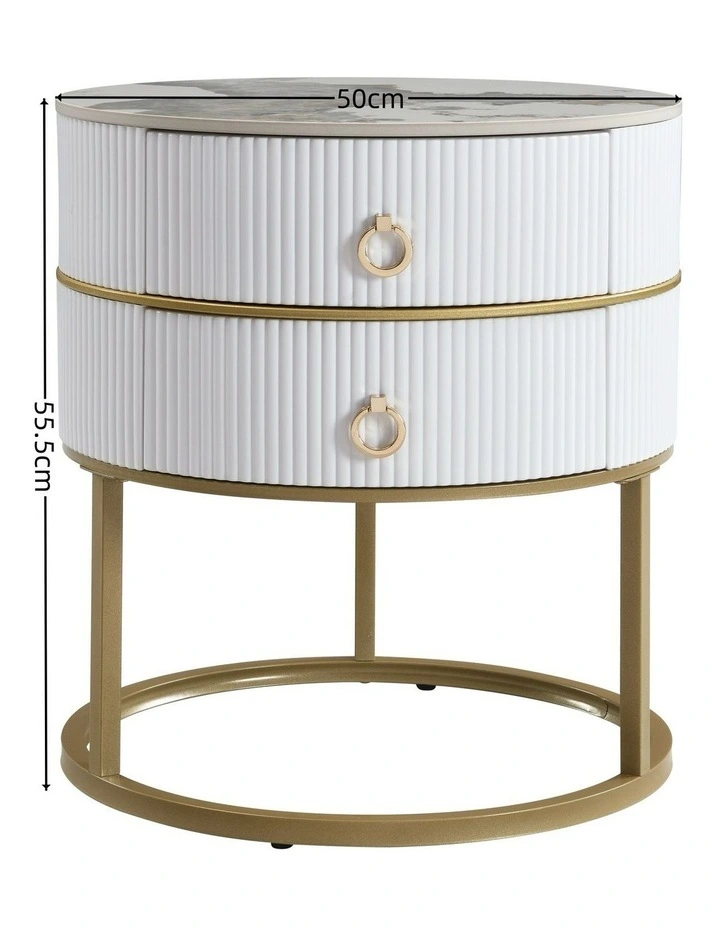 Round Nightstand with 2 Drawers, Modern Bedside Table in White image 7