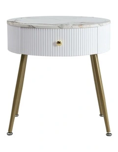 Round Faux Marble End Drawer with Table in White